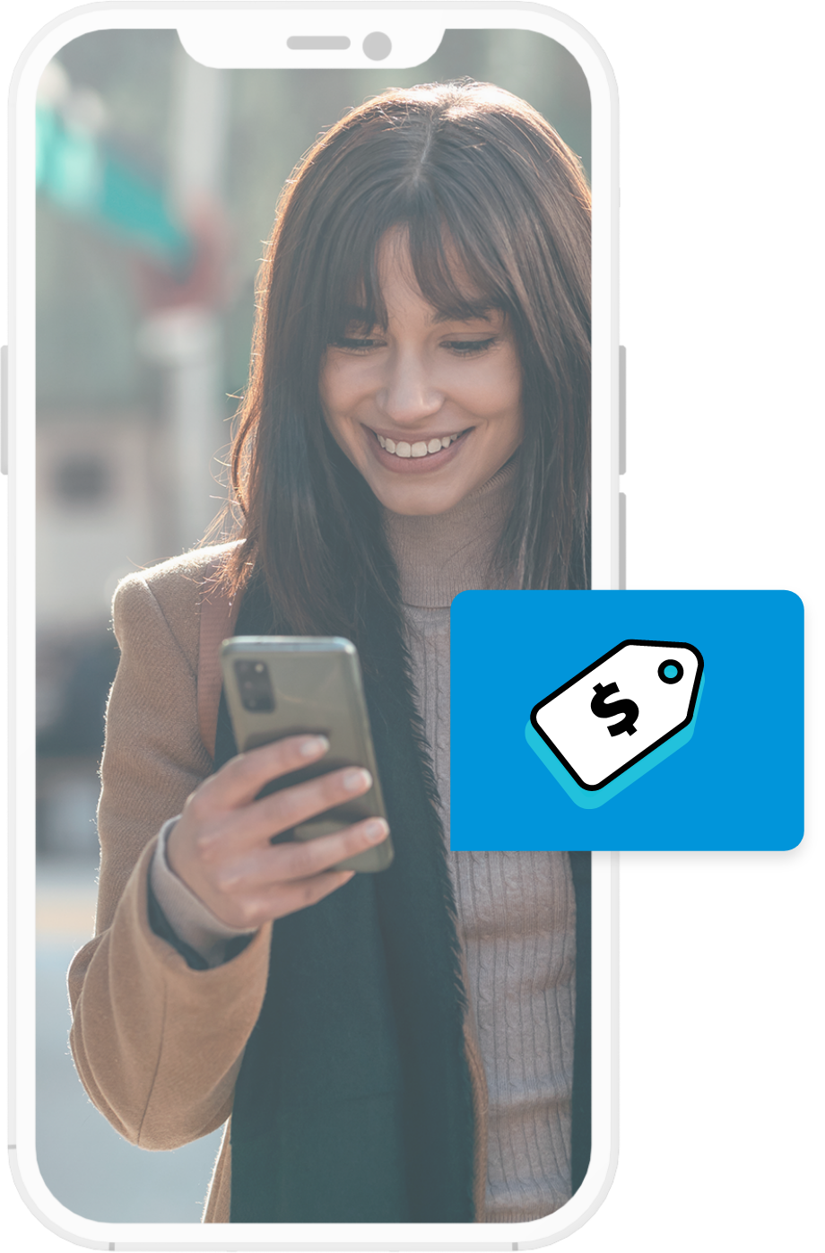 Girl on smartphone with dollar sign icon