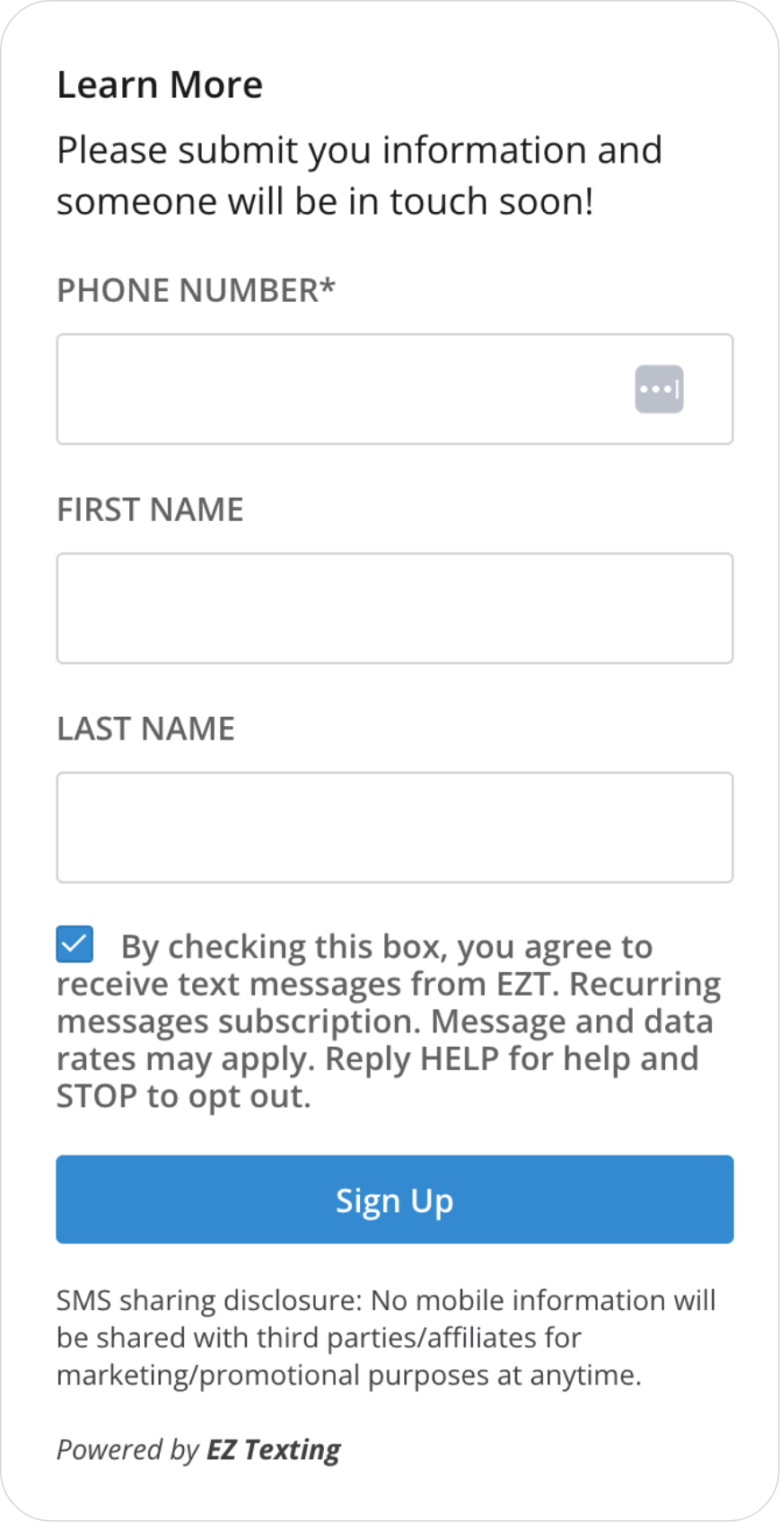 sign-up form in-app example