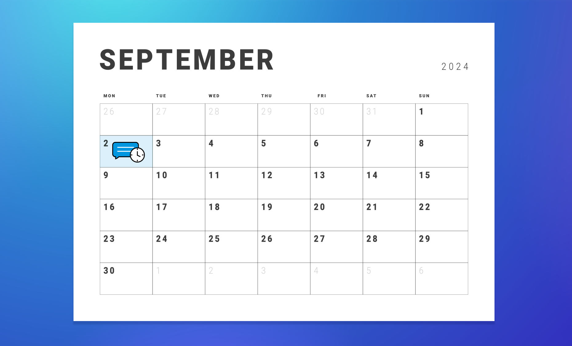 A calendar with a text message icon on Labor Day, indicating scheduled messages