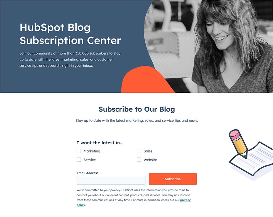 Hubspot subscription center screenshot