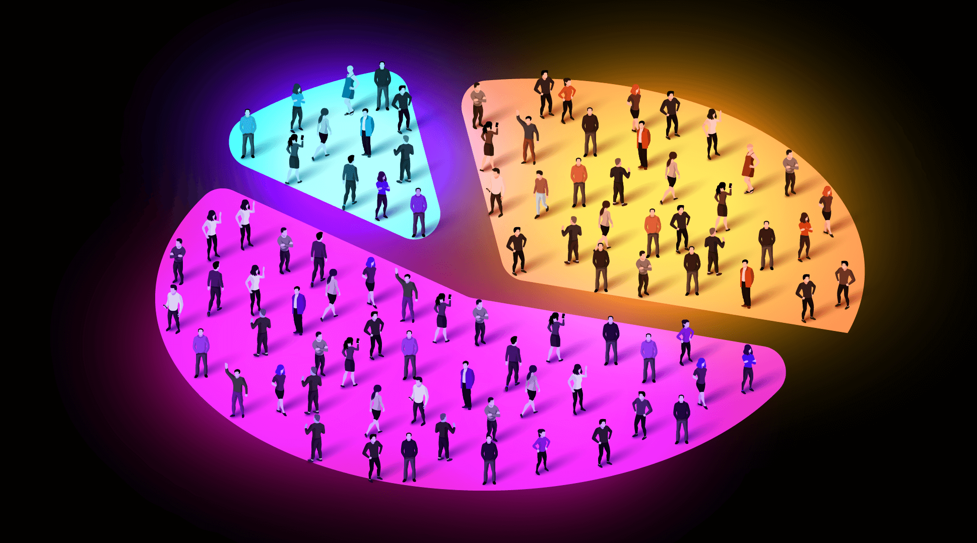 Illustration depicting sorting SMS contacts into different buckets (location, life stage, purchase behavior, etc.)