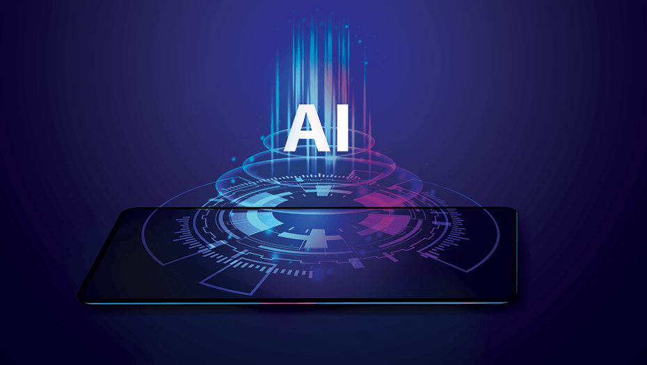 Image of AI symbol over smartphone