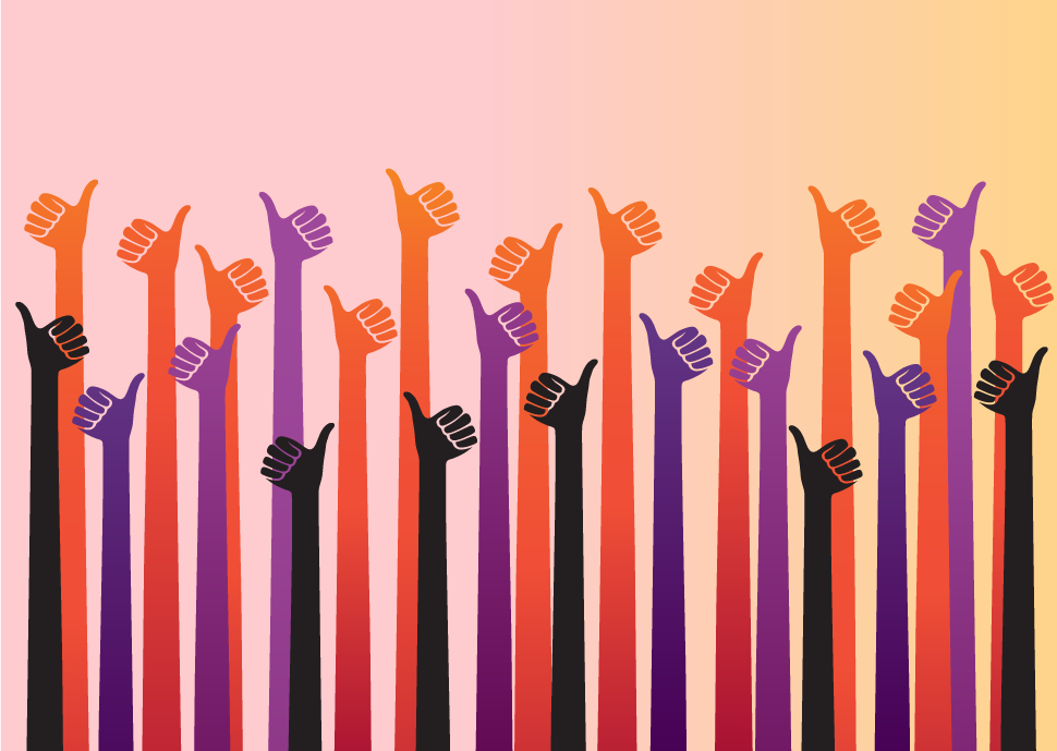 Illustration of many hands waving in support of a candidate