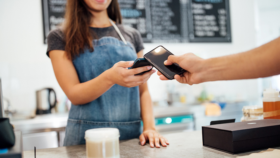 Mobile app being used at a coffee shop.