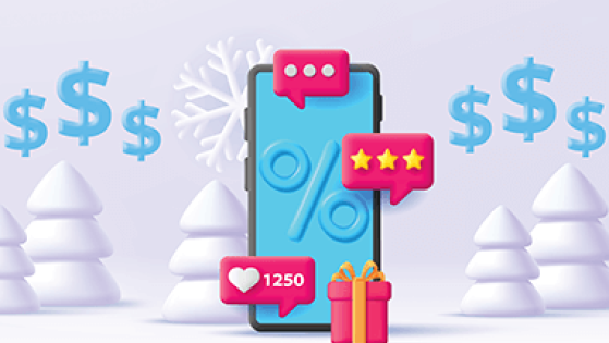 image showcasing a smartphone with holiday iconography + “$$$”